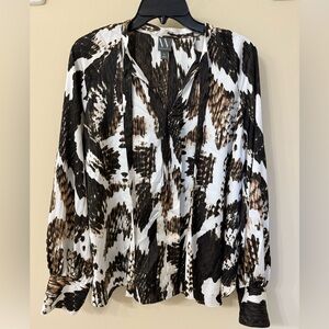 Worthington Black and Brown Abstract Blouse